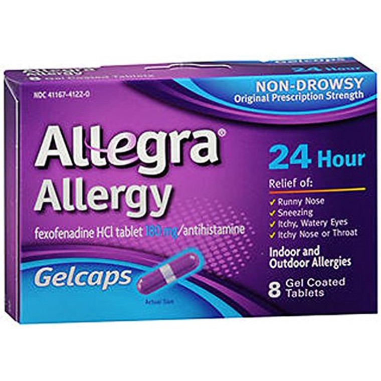 Allegra Allergy Non-Drowsy Gel Caps 8 Gel Coated Tablets