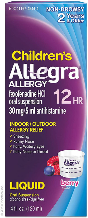 Allegra Children's Non-Drowsy Antihistamine Liquid for 12-Hour Allergy Relief, 30 mg 4 oz.