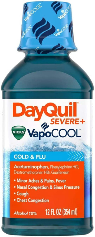 DayQuil Severe + Vicks VapoCOOL Daytime Cough, Cold & Flu Relief Liquid, 12 fl oz