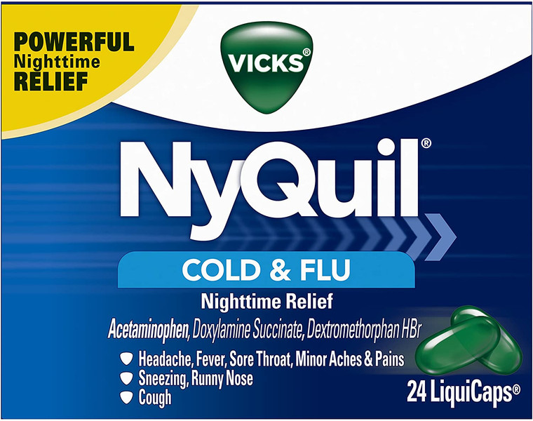 NyQuil Cough Cold and Flu Nighttime Relief, 24 LiquiCaps Vicks