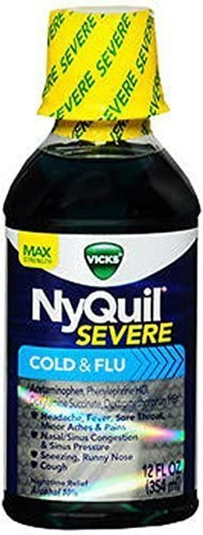NyQuil SEVERE Cough, Cold and Flu, Berry Flavor, 12 fl oz
