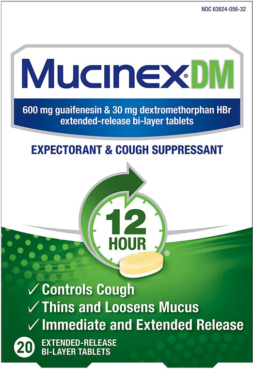 Mucinex DM Cough Suppressant and Expectorant 12 Hr Relief Tablets, 20ct