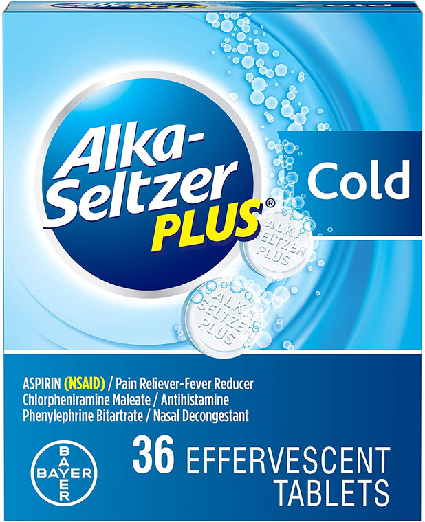 Alka-Seltzer Plus Cold Medicine, Sparkling Original Effervescent Tablets with Pain Reliever/Fever Reducer, Sparkling Original, 36 Count