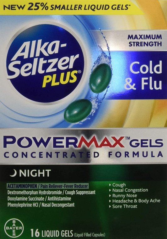 Alka Seltzer Plus Powermax Gels Night, 16 Count
