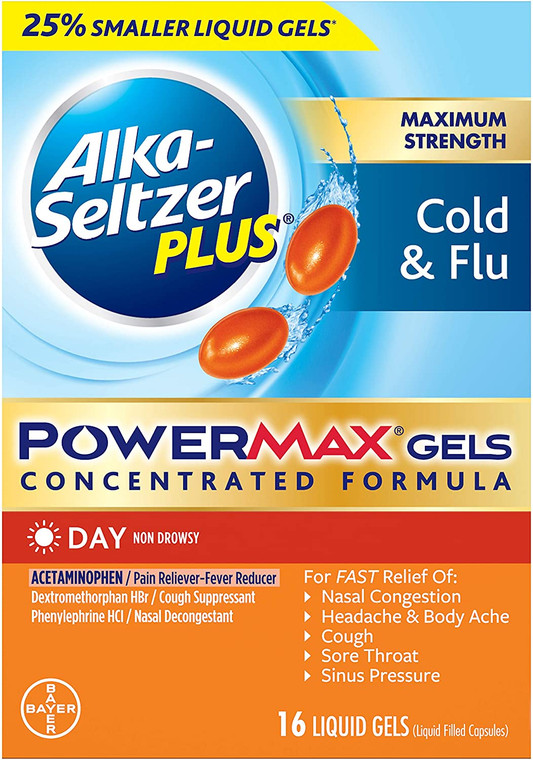 Alka Seltzer Plus PowerMax Liquid Gels Day | Cold & Flu | 16 Ct.