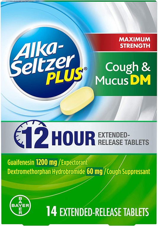 Alka-Seltzer Maximum Strength Cough & Mucus DM, Cough Medicine for Adults with Guaifenesin, 14 Count