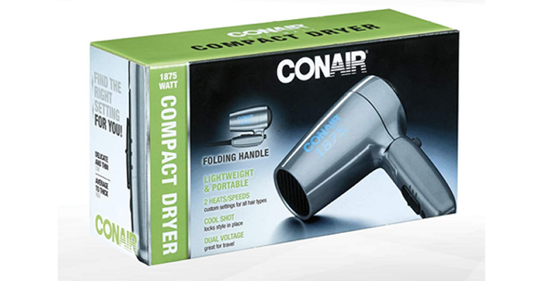 Roll over image to zoom in Conair 1875 Watt Compact Folding Handle Hair Dryer, Travel Hair Dryer