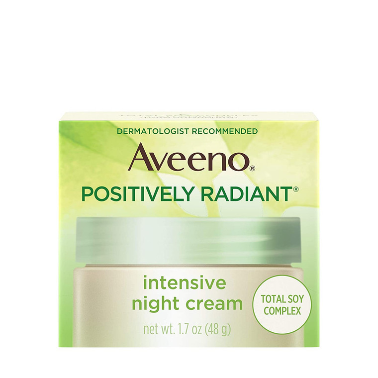 Aveeno Positively Radiant Intensive Moisturizing Night Cream with Total Soy Complex & Vitamin B3, Oil-Free, Non-Greasy, Hypoallergenic & Non-Comedogenic, 1.7 oz
