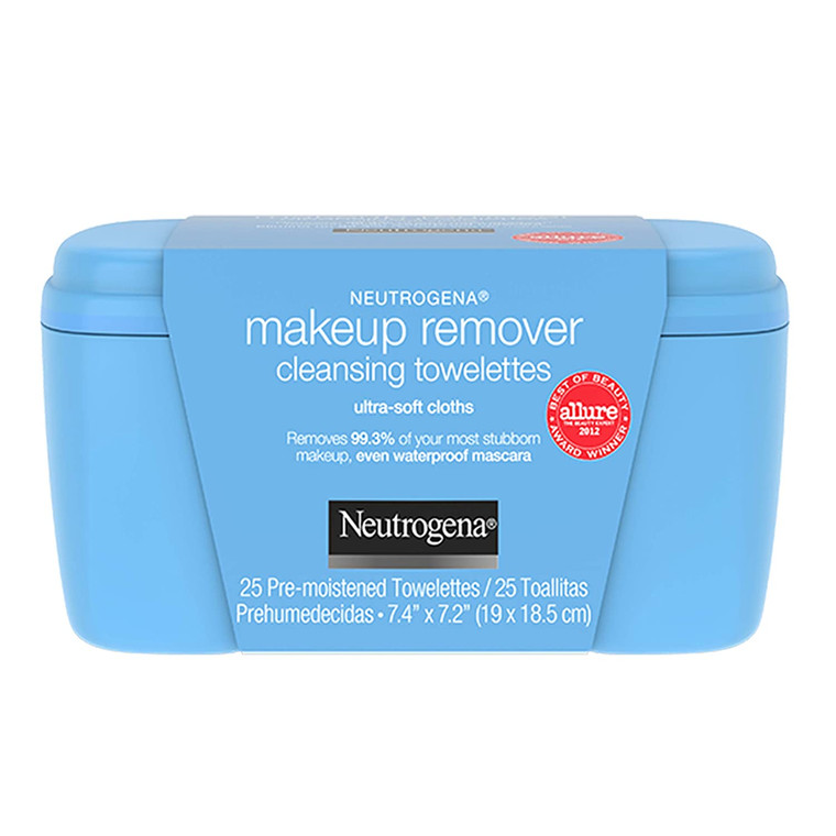 Neutrogena Makeup Remover Facial Cleansing Towelettes, Daily Face Wipes to Remove Dirt, Oil, Makeup & Waterproof Mascara, Gentle, Alcohol-Free, 25 ct