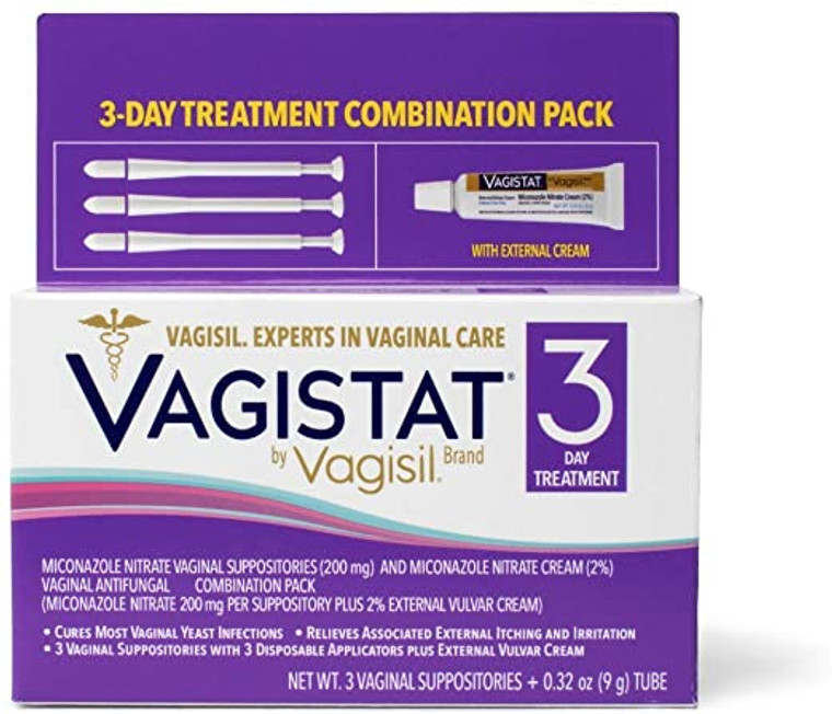 Vagistat 3 Day Yeast Infection Treatment for Women, Helps Relieve External Itching and Irritation - 2% External Miconazole Nitrate Cream, 3 Disposable Suppositories and Applicators