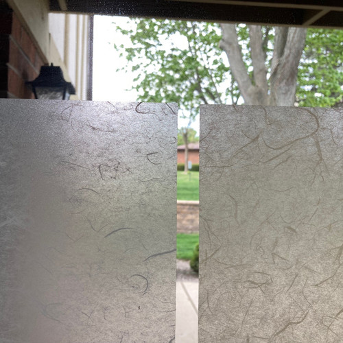 Left - LP2 peel & stick shoji film for glass White Cloud Dragon, Right - LP80 Natural Cloud Dragon