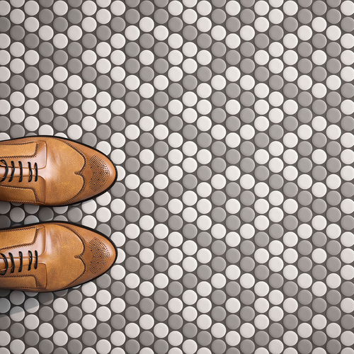 CC MOSAICS BRIGHT GREY PENNY ROUND MOSAIC