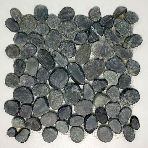 ISLAND PEBBLES SWARTHY BLACK 11X11 FLAT CUT INTERLOCKING SHEET - Stone -  UNITED TILE COMPANY 