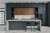 Oxide Honed Quartz (waterfall kitchen island), Prism Crema/Sky Honed Mesh (backsplash), Basalt 4 x 16 (kitchen island) & Trav Grey Matte 12 x 24 (floor)
