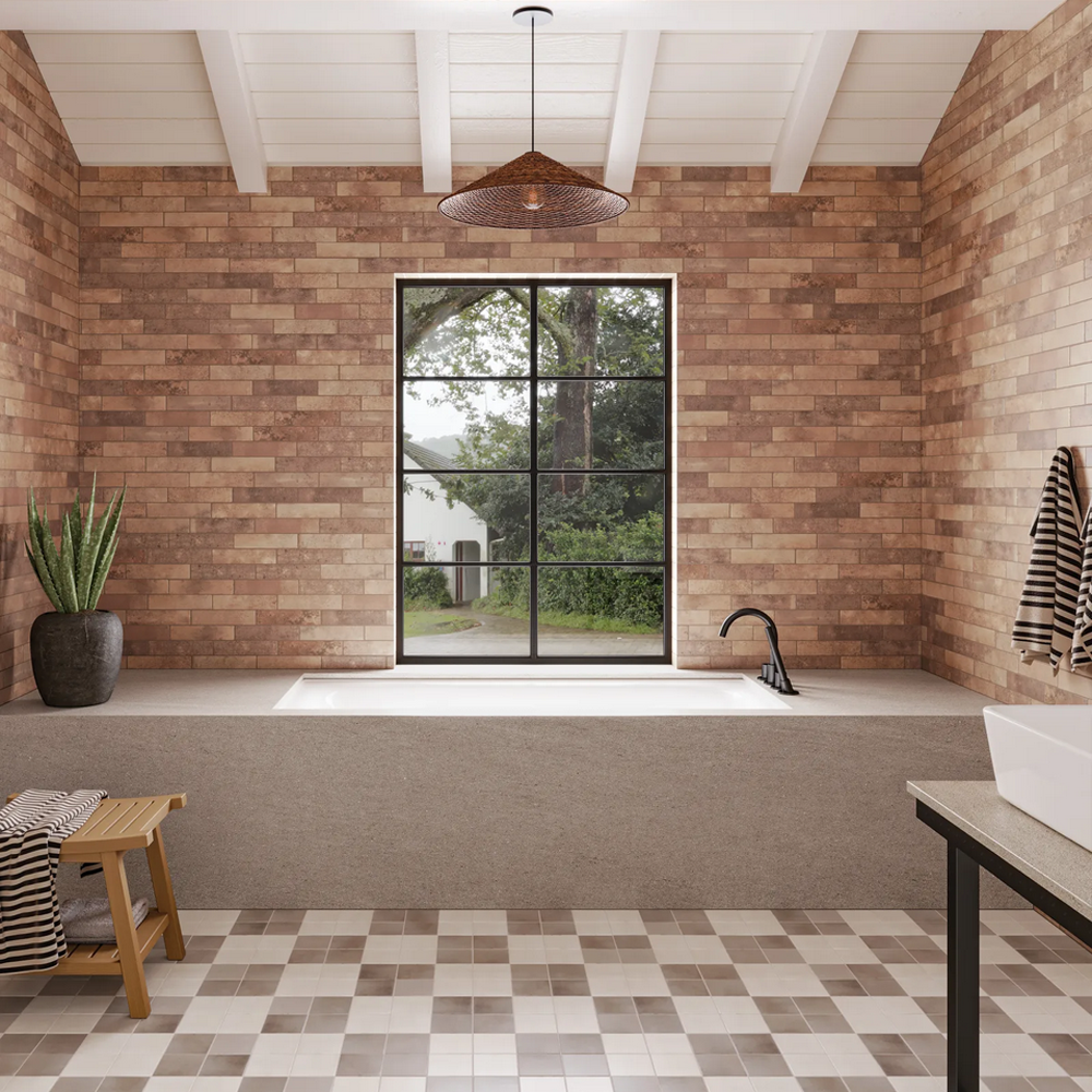 Montana Matte Brick Field Tile in a small bathroom