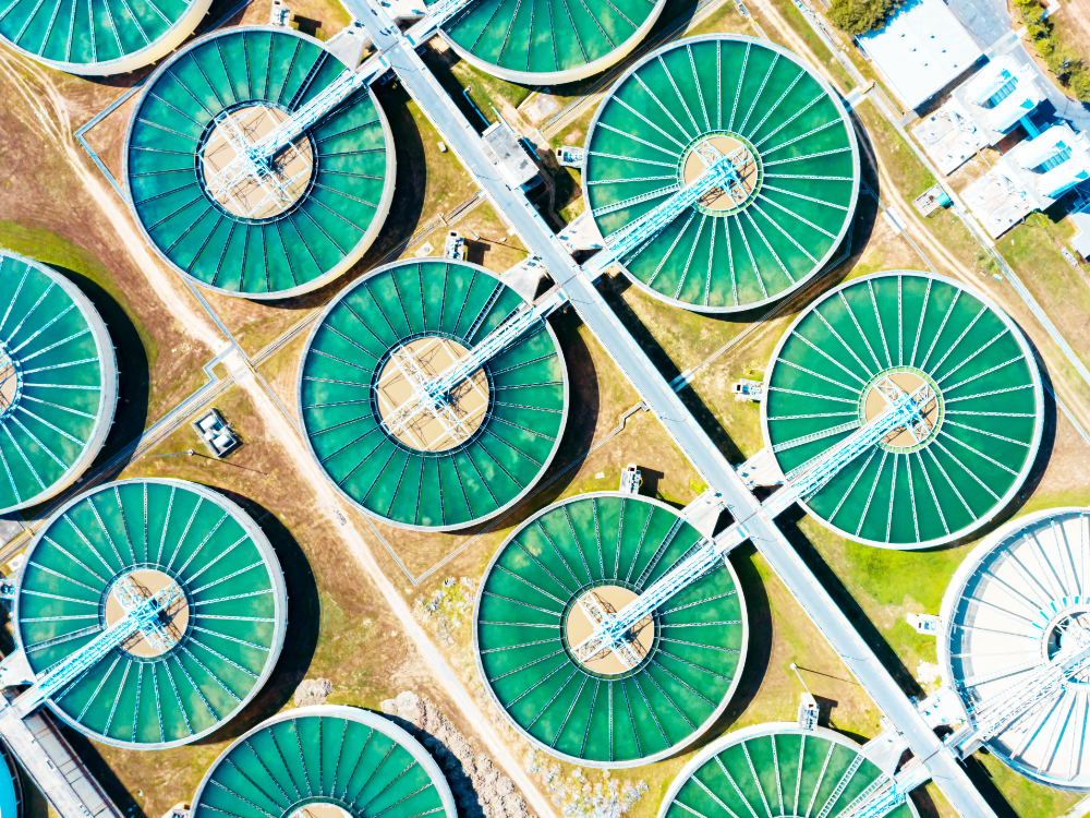 Bird's eye view of a water treatment facility.