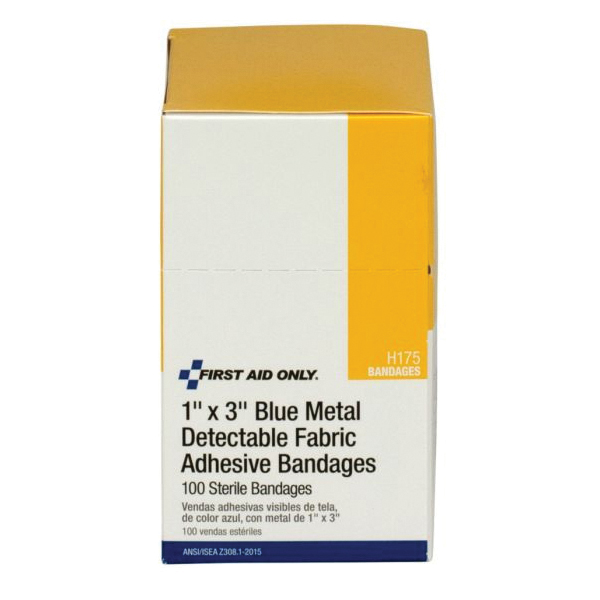 BANDAGES BLUE METAL DETECTABLE FABRIC 1" X 3" BX/100 (FAOH175001