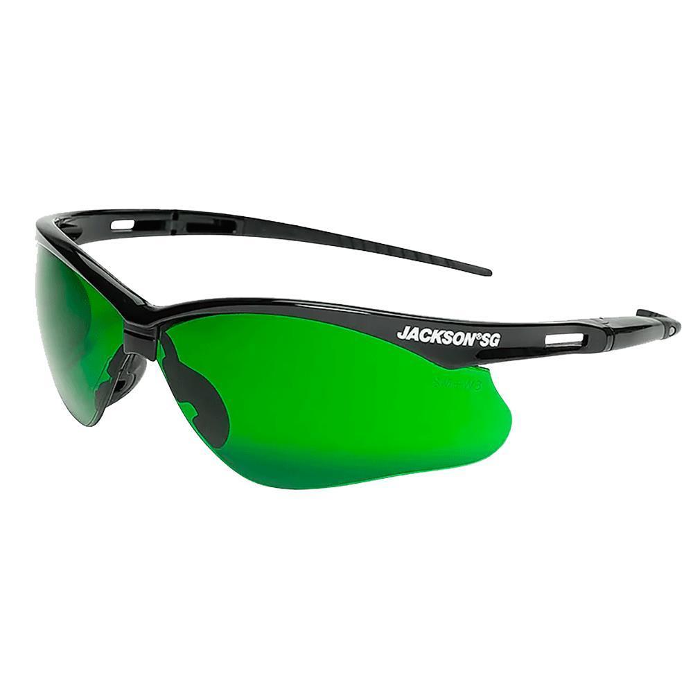 SAFETY GLASSES SG GREEN IRUV SHADE 3 BLK FRAME W/ NECK CORD (JAC