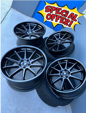 SET (4), ADVENTUS ADV& SATIN BLACK CENTER GLOSS BLACK LIP 5X115/5X114.3 CHALLENGER, CHARGER, 350Z/370Z… 