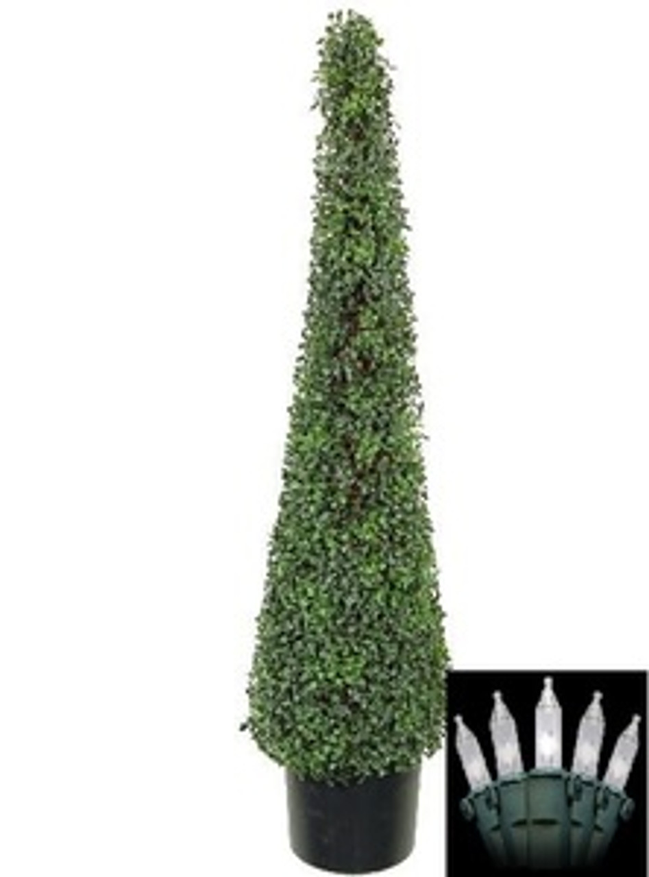 Artificial Cone Topiary Tree With Lights 4 Foot Boxwood Tree