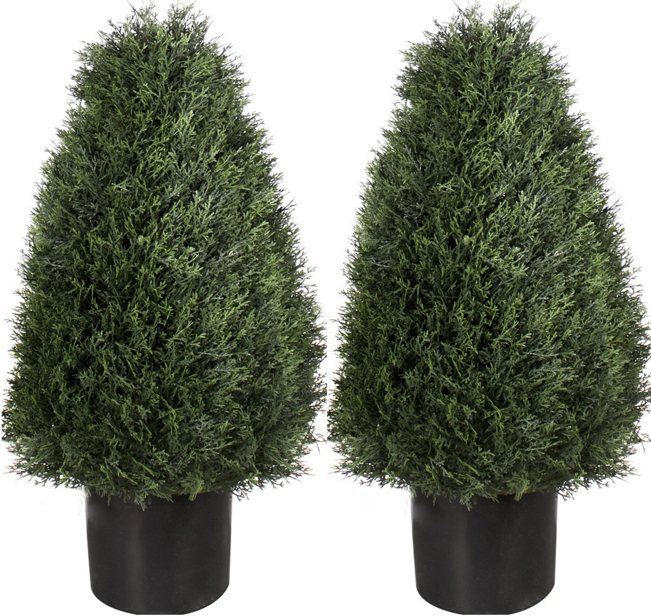 Silk Tree Warehouse Two 6 Foot Outdoor Artificial Cedar Spiral Topiary Trees Potted UV Rated Plants