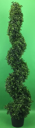 Two 4 Foot 2 Inch Artificial Boxwood Spiral Topiary Trees Potted Indoor or Outdoor 