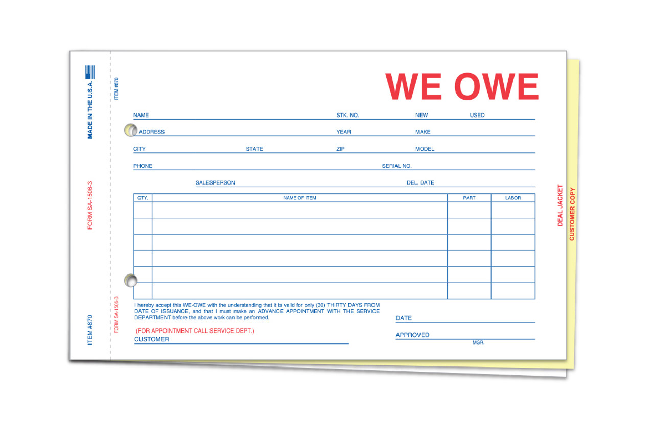 WE OWE - SA-1506-3 - 3 PART - QTY.100