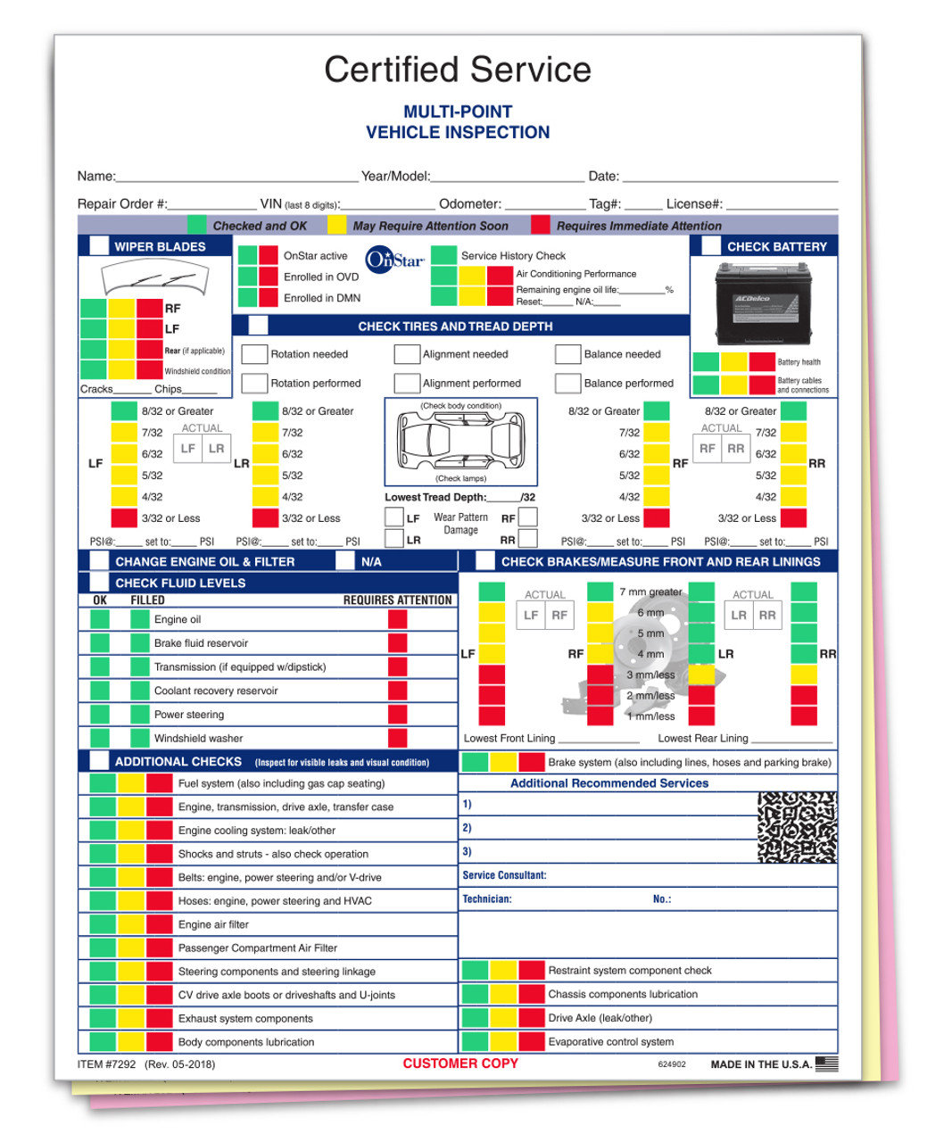 GM Multi-Point Vehicle Inspection Report - 3 Part - Qty. 250