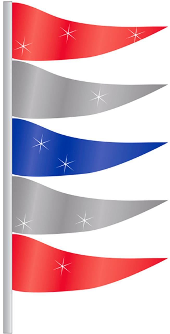 Antenna Flag - Metallic Triangular Flags- Red, Silver & Blue - Qty. 12