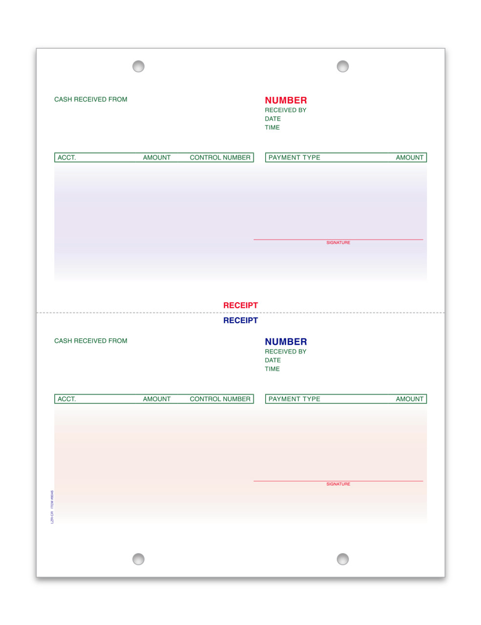 Laser Cash Receipt, Pre Printed - LZR-CR - Qty. 250