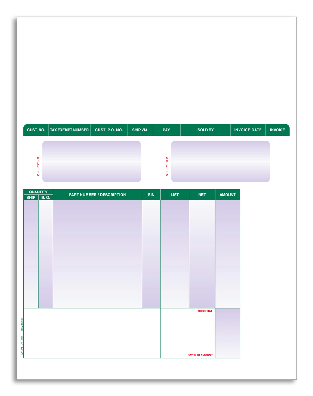 Laser Part Invoices - LZR-PT-INV - Qty. 250