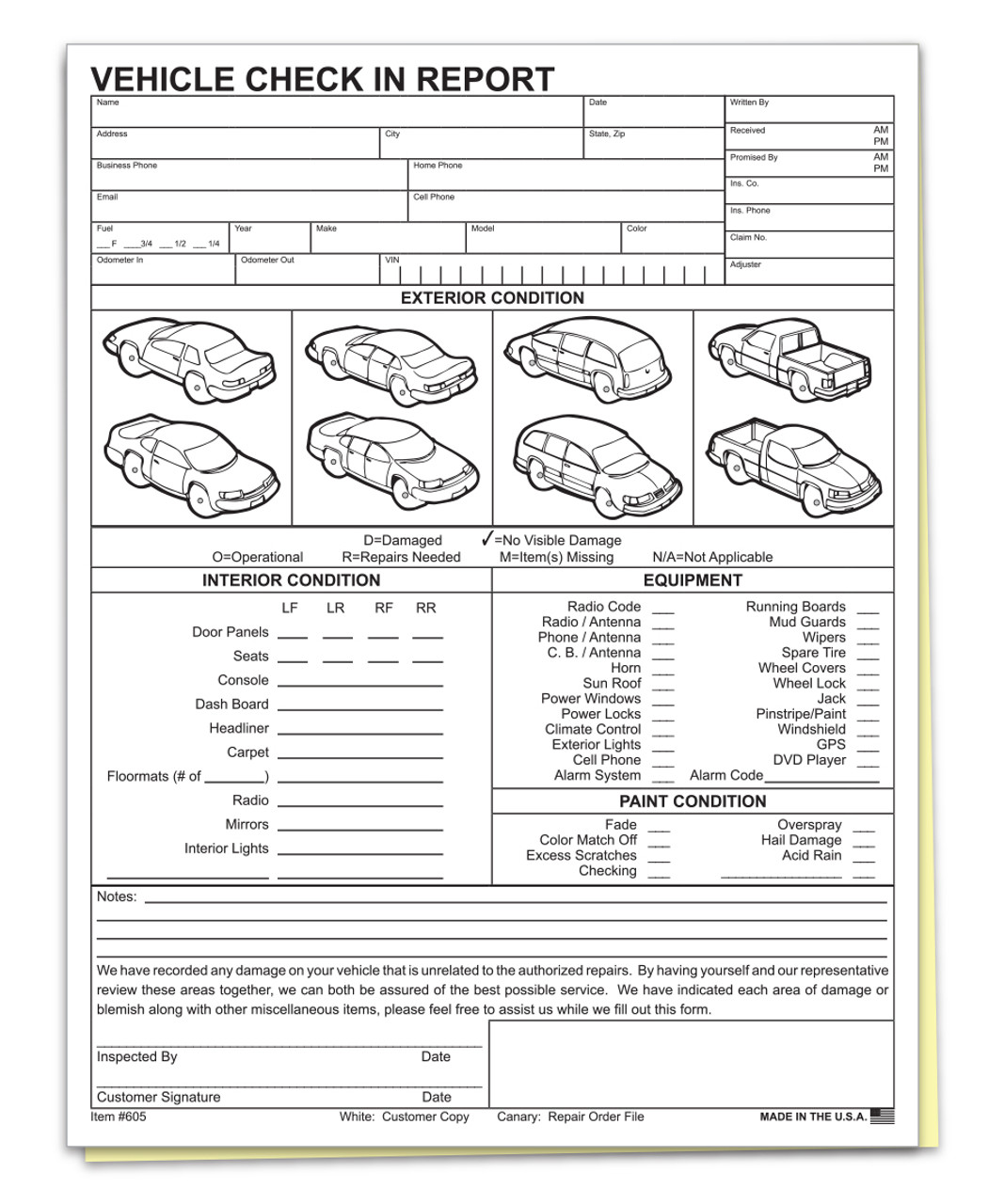 Vehicle Check In Report - 2 part - Qty. 100