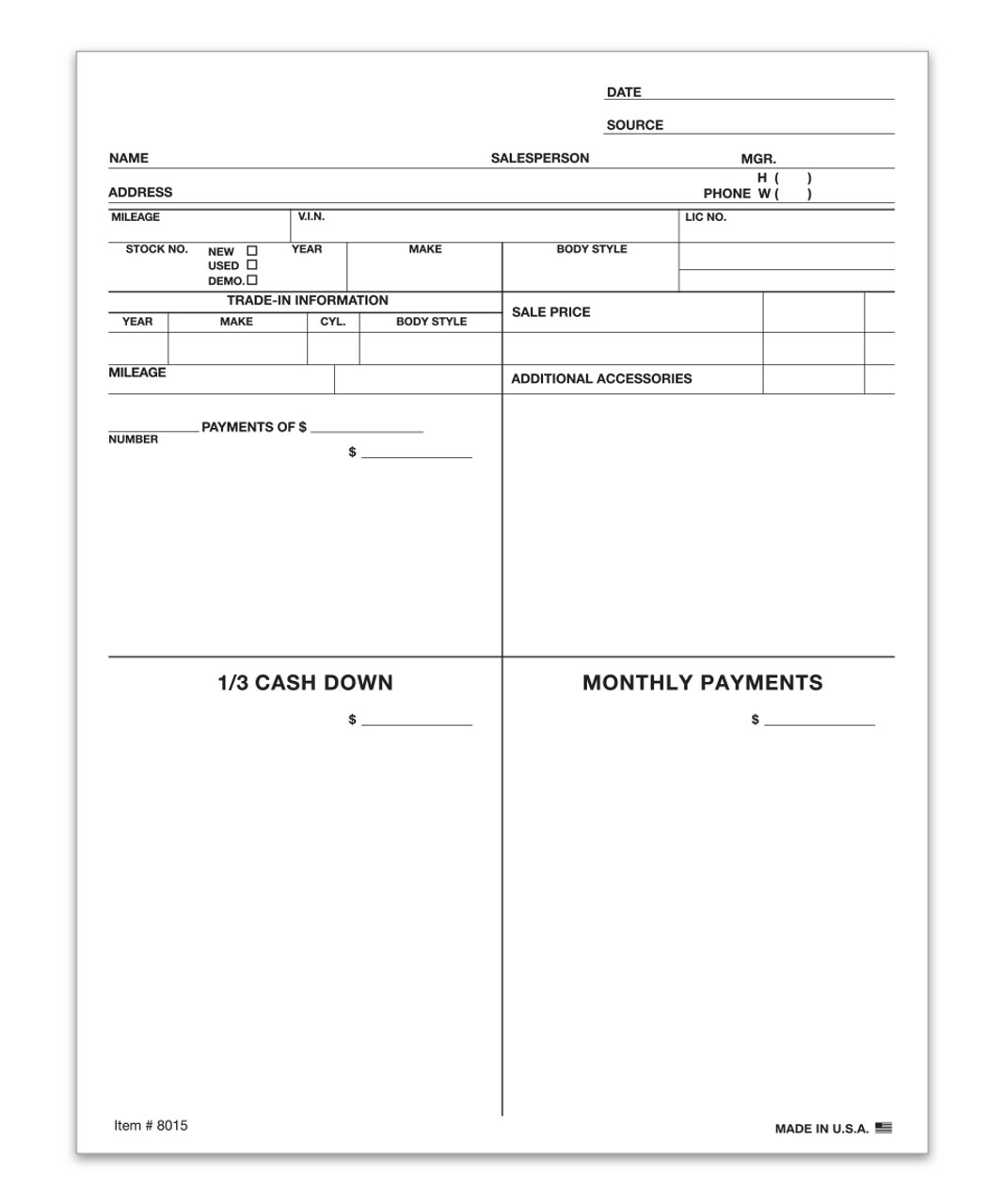 Four Square Form/Customer Proposal - 1 Part - Qty. 100