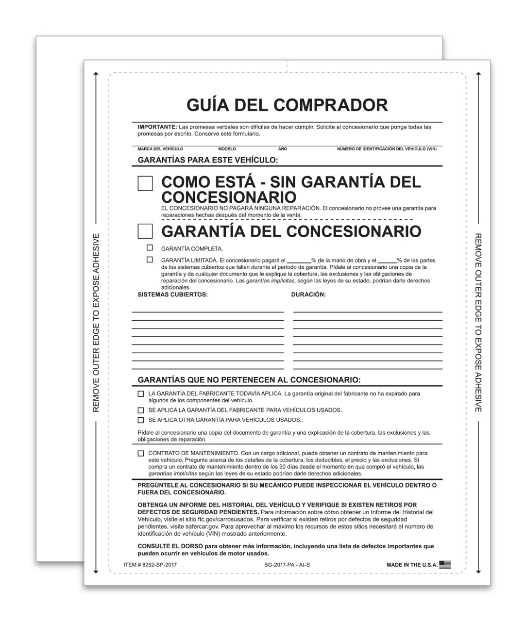 Interior Buyers Guide - BG-2017 - As Is - P/A - Spanish - Qty. 100