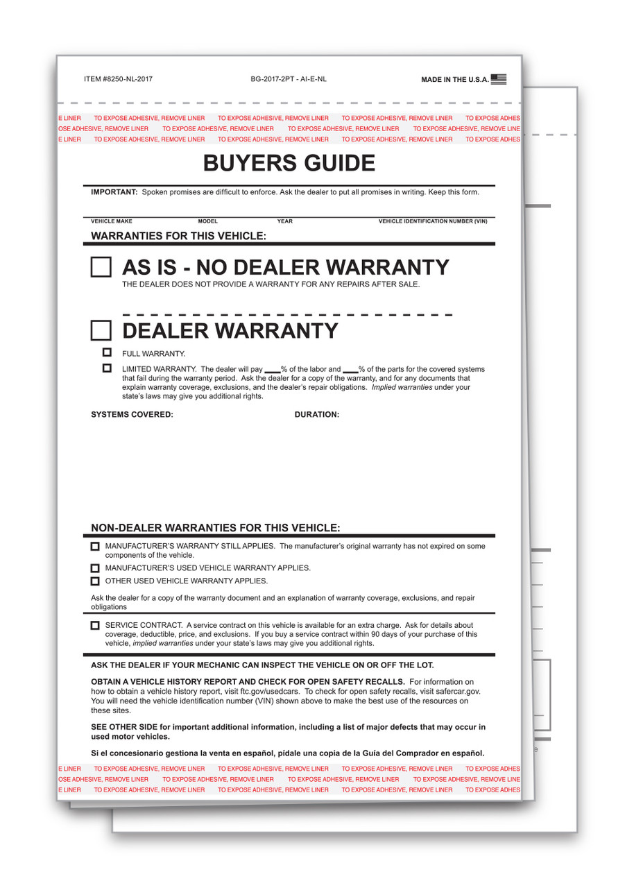 Interior Buyers Guide - BG-2017-2PT - AI-E-NL - As Is - 2 Part - No Lines - Qty. 100