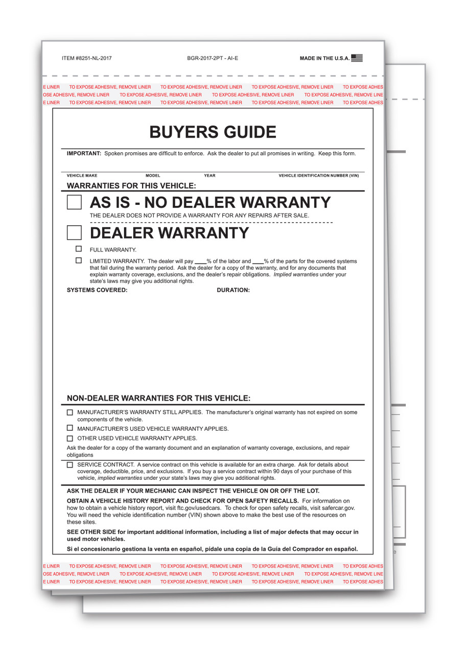 Interior Buyers Guide - BG-2017-2PT - As Is - BG3 - No Lines - Qty. 100