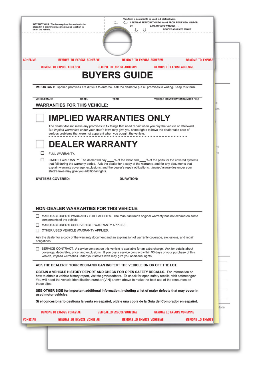 Buyer Guide - Implied Warranty, 2 Part - Hanging Tag - Qty. 100