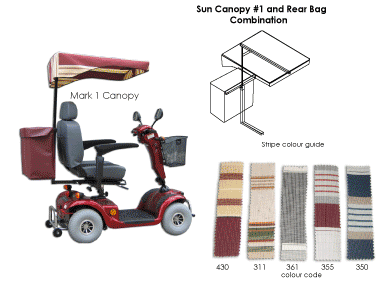 Sun Canopy #1 & Rear Bag Combo for Scooter (Large, Striped, Black Bag)