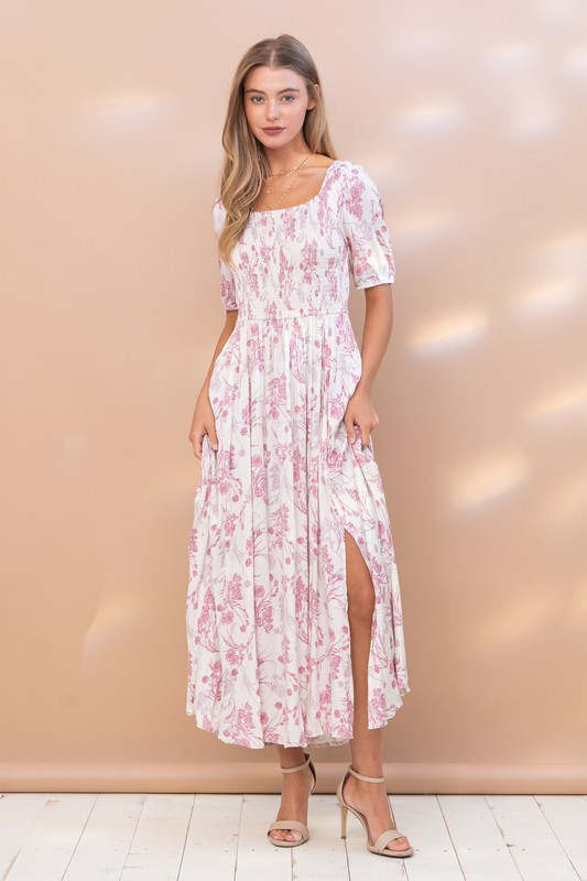 knee length dresses for ladies Kit Floral Midi Dress in Chocolate Small main image 0