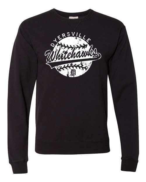 CWHBA-018- Whitehawks Baseball Garment Dyed Crewneck Sweatshirt-Front Logo - Unisex CWHBA-018- Whitehawks Baseball Garment Dyed Crewneck Sweatshirt-Front Logo - Unisex