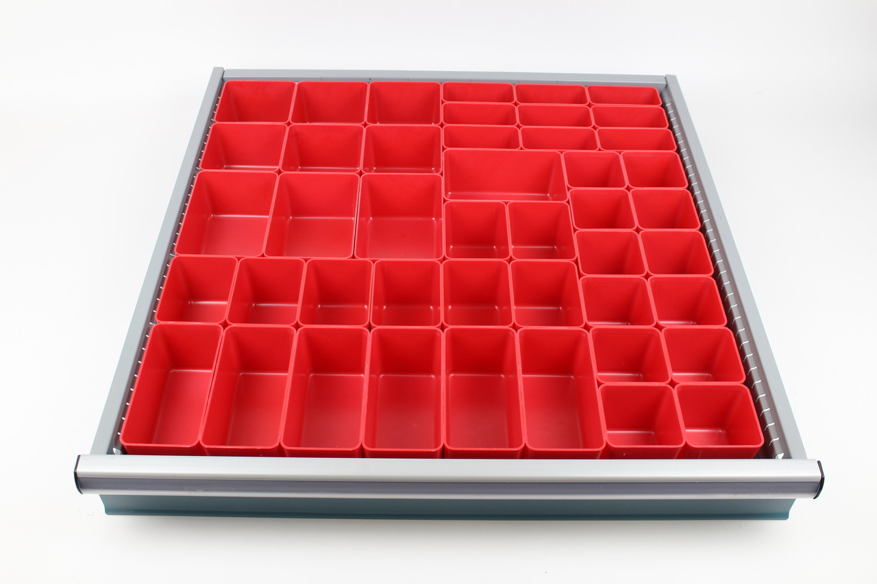 65-Piece Red Plastic Box Assortment – Modular Organizer for Tool