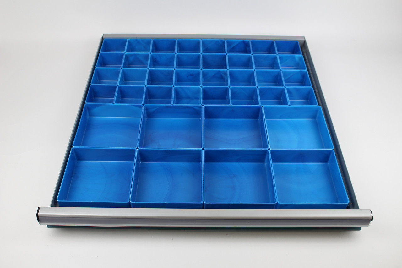 140-Piece Blue Plastic Box Assortment - 2" Deep - Six (6) sizes