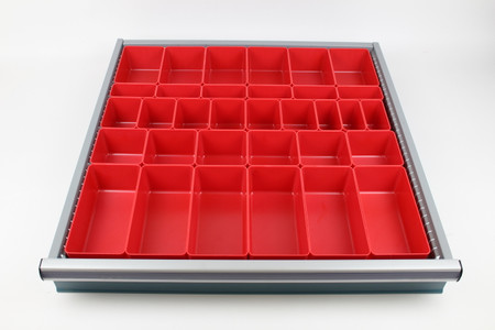 Red Plastic Box Assortment for Toolbox Organization with 5 different sizes