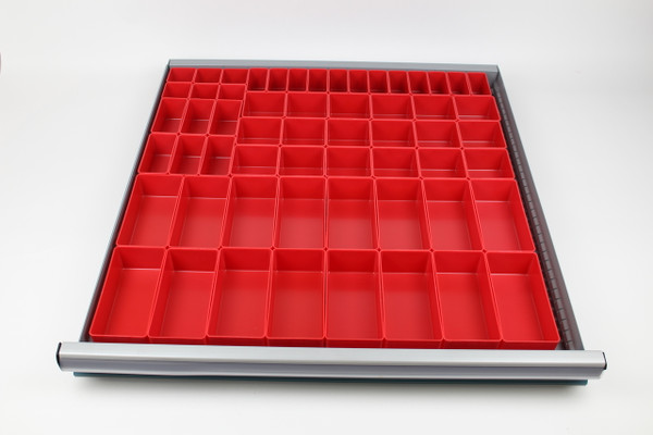 Red Plastic Drawer Organizer Assortment with 10 sizes:
Drawer 1