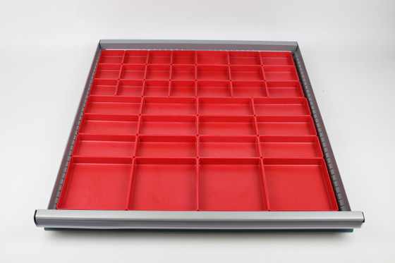 37-Piece Red Plastic Box Assortment – Modular Drawer Organizer for