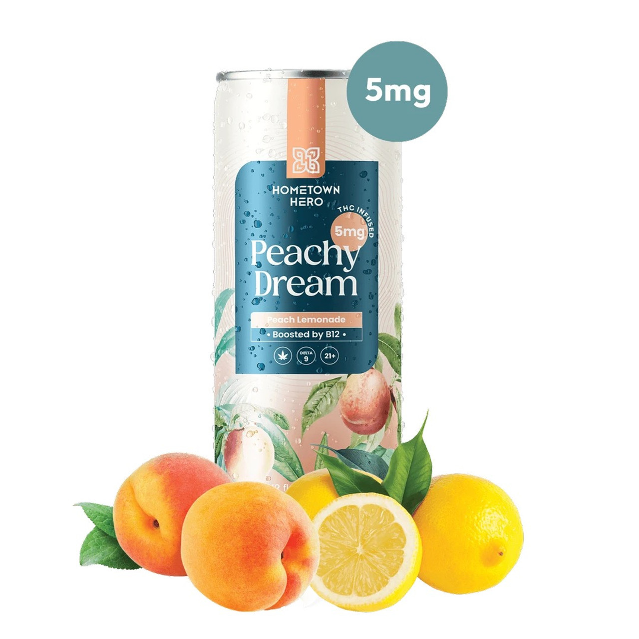 Hometown Hero's Peachy Dream Lemonade with 5mg of Delta-9 THC is light, mellow, and perfect for your next chill session.