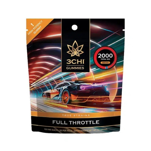 Embrace the rush of Full Throttle. These 100mg Sativa gummies are your ticket to an exhilarating experience, designed for those who crave an energetic, full-speed-ahead adventure.