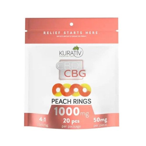 If you're looking for a non-psychoactive gummy for pain and anxiety, try these CBD:CBG Peach Rings from Kurativ.