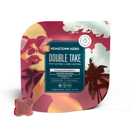 Hometown Hero Double Take Indica Gummies are great when you need to sink into the couch with 20mg of Delta-9 THC.