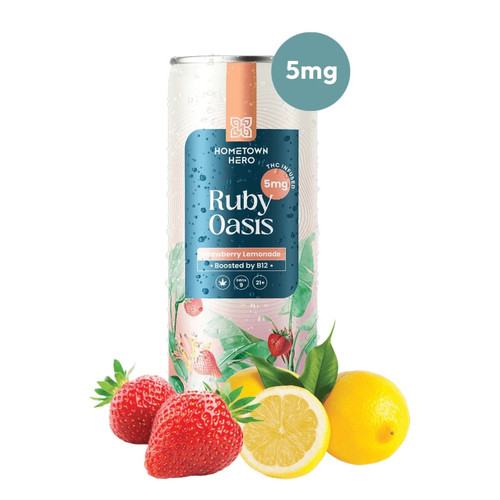 Hometown Hero's Ruby Oasis Lemonade with 5mg of Delta-9 THC is light, mellow, and perfect for your next chill session.